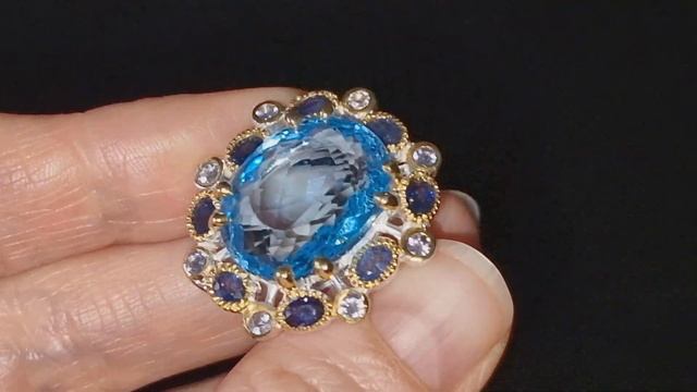 Коктейльное кольцо из серебра Швейцарский Топаз 23 кт – Сапфир – Танзанит смотреть онлайн