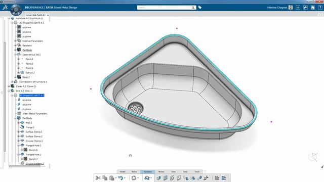 Design a sheet metal sink in CATIA 3DExperience смотреть онлайн