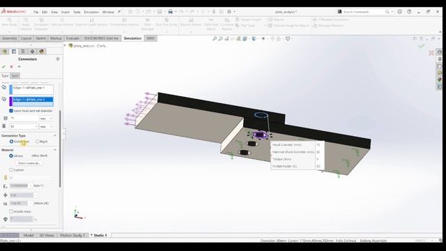 SolidWorks Simulation Tutorial of an Assembly for Beginners | How to give a Bolt Connection смотреть онлайн