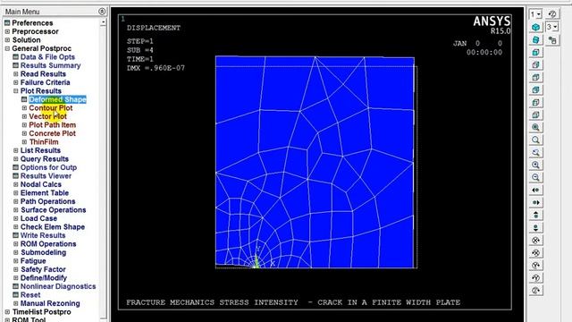 Fracture Mechanics Stress Intensity, Crack in a Finite Width Plate - ANSYS смотреть онлайн