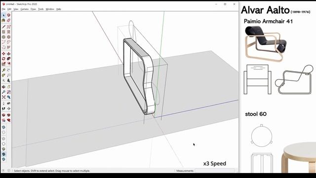 Sketchup tutorial #6_Architect's furniture "Alvar Aalto-Paimio Armchair & stool 60" смотреть онлайн