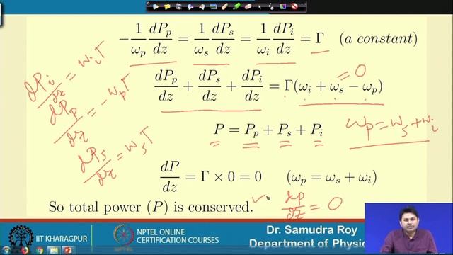 Lecture 33: Manley-Rowe Relation (3 Wave Mixing), Parametric Down Conversion