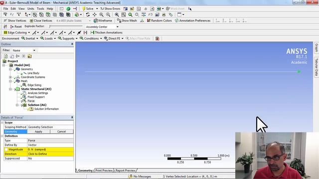 Beam in ANSYS: Specify Boundary Conditions смотреть онлайн