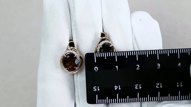 Золотые серьги Александра с фианитом и раухтопазом кл3584а-4ск