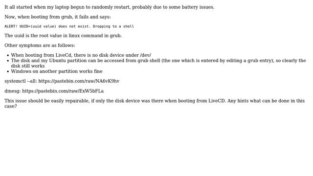 Ubuntu: Disk device (partially) not detected смотреть онлайн