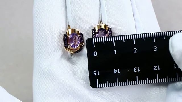 Золотые серьги Александра с фианитом и аметистом кл2225а-3ск