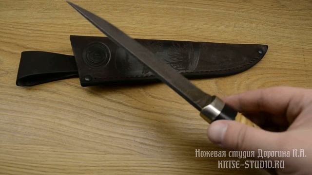 Нож из дамасской стали "Невский" с рукоятью из бересты и граба видео смотреть онлайн