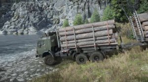 КАМАЗ 5320 лесовоз с прицепом (часть 2) через бурную реку.