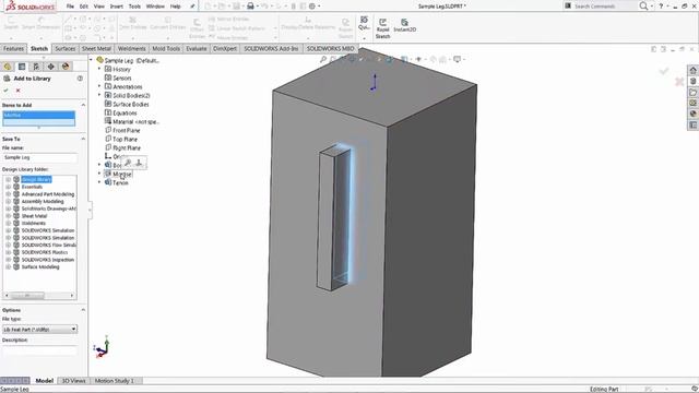 SOLIDWORKS - Library Part-Mortise and Tenon смотреть онлайн