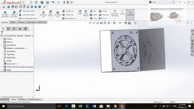 SolidWorks Tutorial: Using Mold Tools Tab to Create Core and Cavity of Mold смотреть онлайн