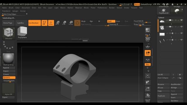 Hardsurface gun scope ring Modeling speed Tutorial With Zbrush+Maya смотреть онлайн