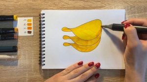 Как нарисовать чипсы карандашом и скетч маркерами | Рисунок для детей, поэтапно и легко