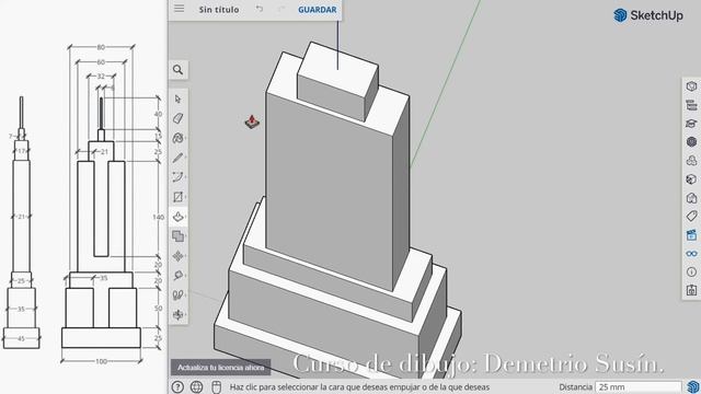 SKETCHUP online 3D. Dibujar el Empire State, con enlace al plano. Drawing, dessiner, link. Free. смотреть онлайн