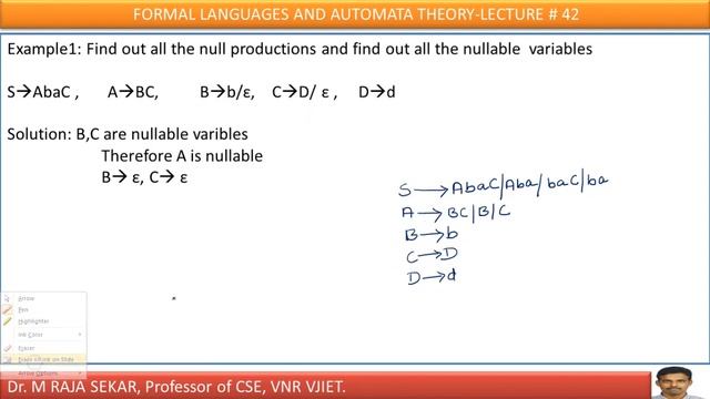 ELIMINATION OF EPSILON PRODUCTIONS-Lec42