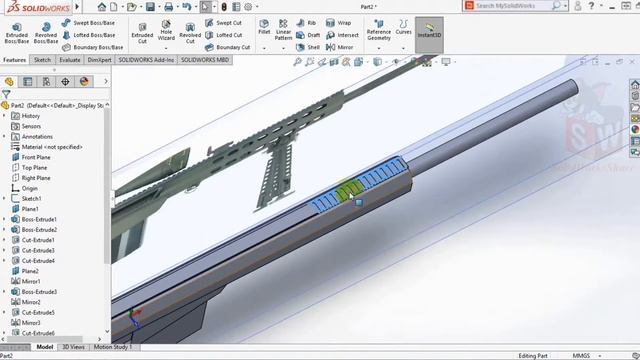 Gun modeling tutorial in Solidworks - Step by step | Solidworks share смотреть онлайн