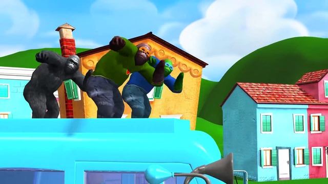 Wheels on the Bus | Green Gorilla Dancing Wheels on the Bus | Gorilla Dancing Rhymes смотреть онлайн