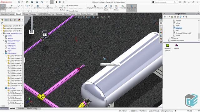 SOLIDWORKS Routing - T-connection and Penetrate Process in Pipes смотреть онлайн