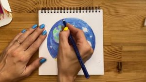 Рисунок цветными карандашами "Космос" | Поэтапная срисовка для начинающих