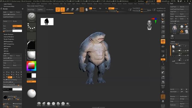 ZBrush BPR Filter Rendering - King Shark Concept смотреть онлайн