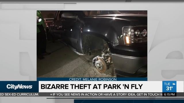 Vehicle stripped of tires and rims at Park 'N Fly lot смотреть онлайн