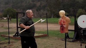 COLD STEEL BALLISTIC DUMMY LAB WITH SIGNATURE SPARTAN AND THE VIKING BATTLE AXE