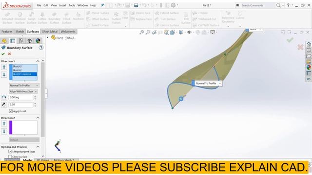 SOLIDWORKS BOUNDARY SURFACE TUTORIALS 2022 FOR BEGINNERS | SOLIDWORKS 2022 | EXPLAIN CAD | смотреть онлайн