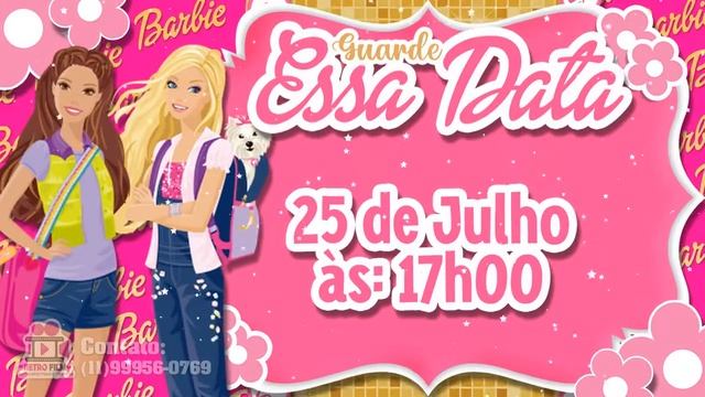 Convite Animado Barbie SEM FOTO MORENA  L Retro Film 2