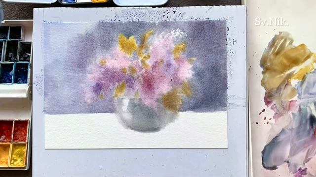 Как нарисовать сирень акварелью. Демо. смотреть онлайн