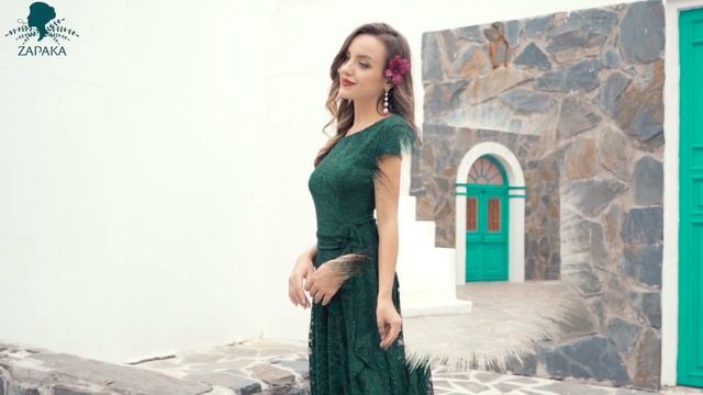 💕 💝Zapaka Women Green Lace Formal Dress Short Sleeves Party Dress смотреть онлайн