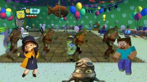Party at SpongeBob, dancing rainbow aliens, ninja turtles, hat kid, boy Minecraft and crazy frog