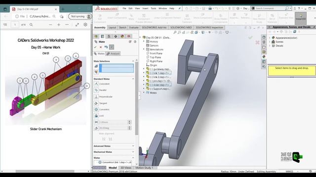 CADers Presents SOLIDWORKS Workshop 2022 || Day 05, CW (Slider Crank Mechanism) смотреть онлайн