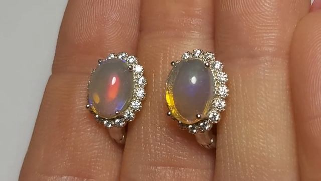 Серебряные серьги с радужными опалами АРЛЕКИН