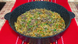 Жареная вермишель паутинка с говядиной за 10 минут.