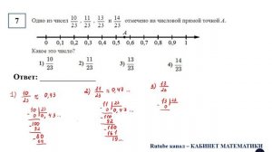 ОГЭ. Математика. Задание 7. Одно из чисел 10/23, 11/23, 13/23 и 14/23 отмечено на числовой прямой