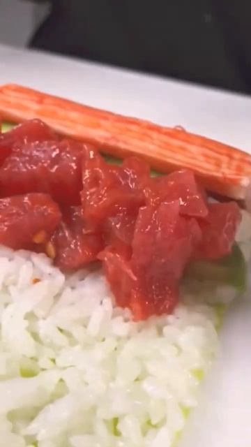 ♥️🍣♥️ Fried Shrimp, Crab, And Spicy Tuna Wrapped In Soy Wrap 😋 #sushi