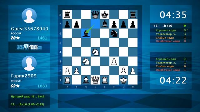 Chess Game Analysis: Гарик2909 - Guest35678940 : 1-0 (By ChessFriends.com) смотреть онлайн