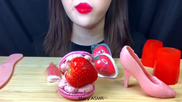 ASMR ❤️RED&PINK FOOD❤️, EDIBLE BRUSH, MIRROR, SHOE, 🍓STRAWBERRY MACARON, JELLY, GUMMY, Nik-L-NIP