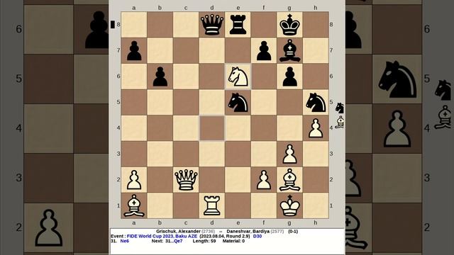 Grischuk, Alexander vs Daneshvar, Bardiya | FIDE World Chess Cup 2023, Baku Azerbaijan R2 9