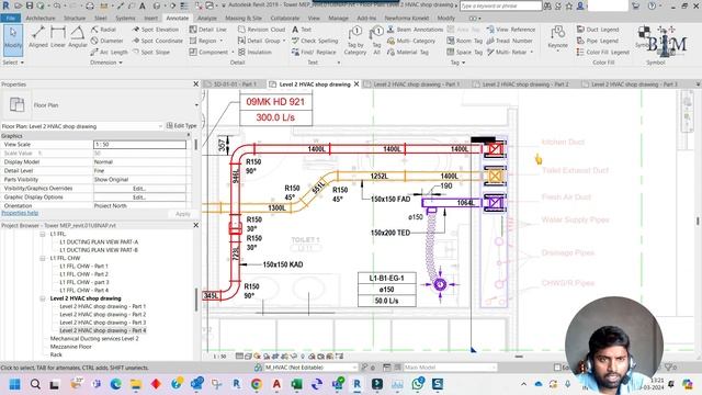 Ep-119 # HVAC Shop Drawing set up | Annotation and tagging of Duct In Revit | Explained By Sanjay S смотреть онлайн