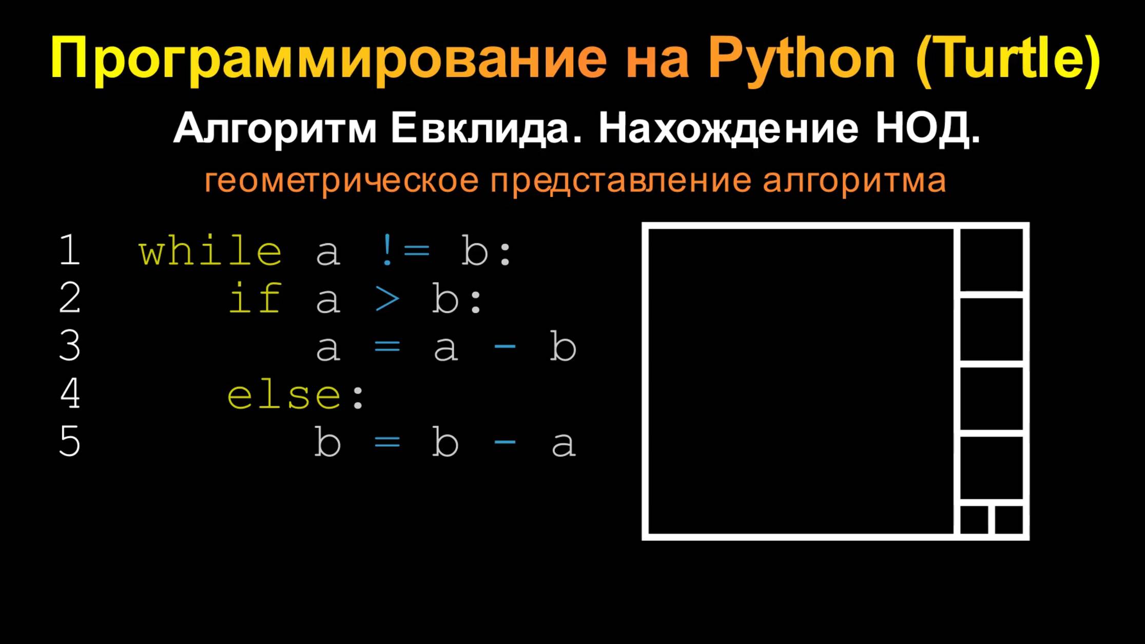 Программирование на Python (Turtle) (Питон, Черепашка). Алгоритм Евклида.