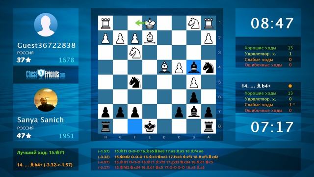 Chess Game Analysis: Guest36722838 - Sanya Sanich : 0-1 (By ChessFriends.com) смотреть онлайн