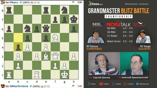 Харикришна - Накамура, 8 партия, 5+2. Блиц Chess.com 1/4, 04.05.2016 смотреть онлайн