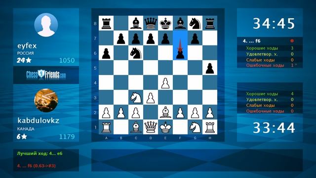 Chess Game Analysis: kabdulovkz - eyfex : 1-0 (By ChessFriends.com) смотреть онлайн
