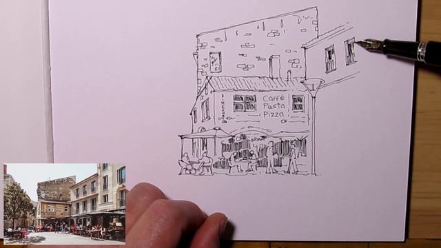 street restaurant ink and watercolor "urban sketch" in studio смотреть онлайн