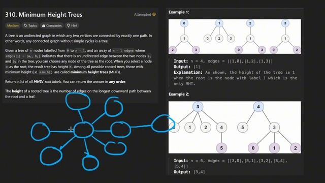 Leetcode 310: Minimum Height Trees (RU) смотреть онлайн
