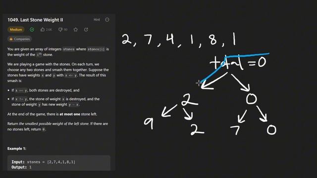 Leetcode 1049 - Last Stone Weight II (RU) смотреть онлайн