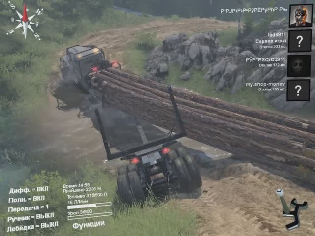 Spintires - Брёвна вывалились из удлинённого роспуска смотреть онлайн