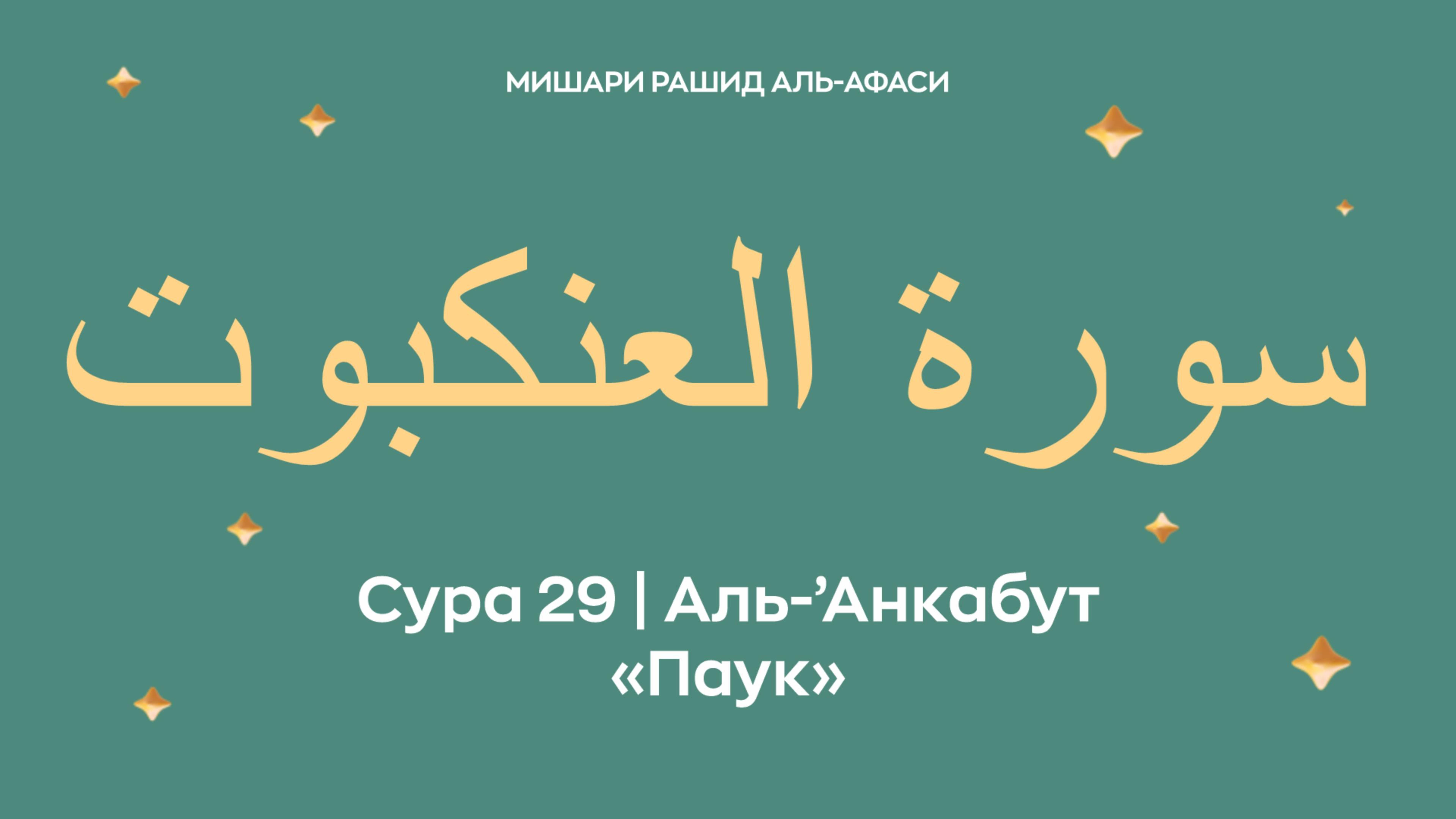 Сура 29 Аль-’Анкабут — Паук, араб. سورة العنكبوت. Читает Миша́ри ибн Ра́шид аль-Афа́си. смотреть онлайн