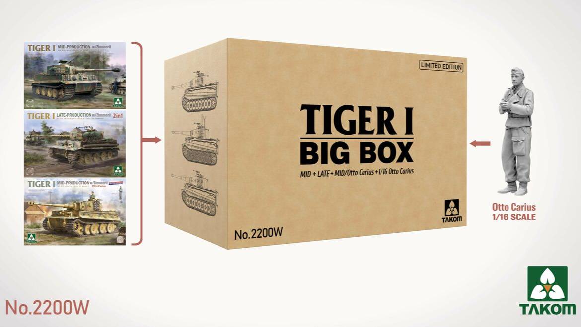 Распаковка Takom 1/35 2200W Tiger I Big Box - Mid, Late, MidOtto Carius And 1/16 Otto Carius