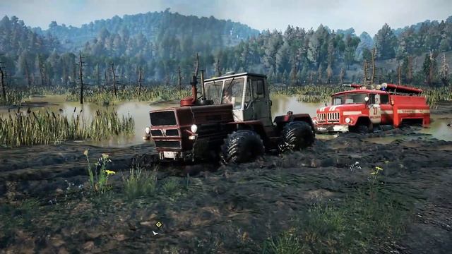 Застряли на пожарном ЗИЛ-131 идем за старым трактором Т-150 (snow runner)👍 смотреть онлайн